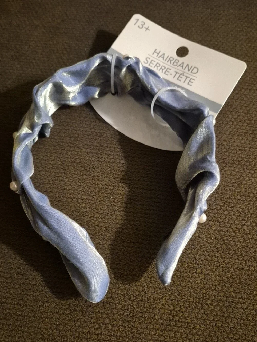 Girls Blue Satin Padded Headband with Pearl Accent By Headband-Serre SZ 13+